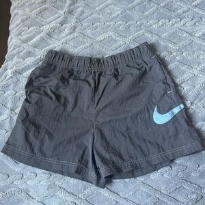 Nike High Rise Shorts Women's Swoosh Logo Grey DM6752 254 Large 100% Nylon‎